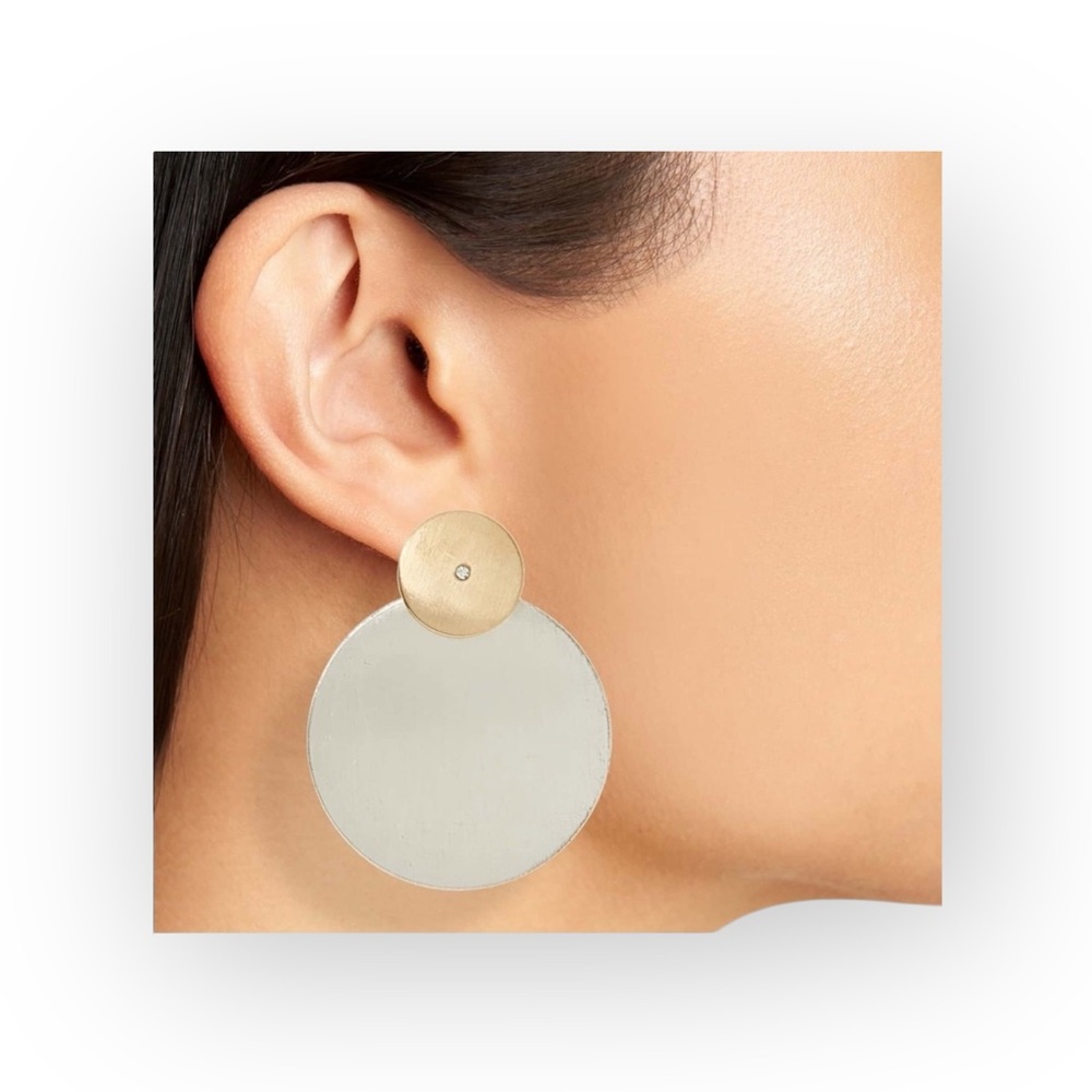 new Zen Sculptural Stack Disc ❉ Drop Earrings ❉ Gold Silver Tone ❉ Tiny Crystal - Picture 13 of 16